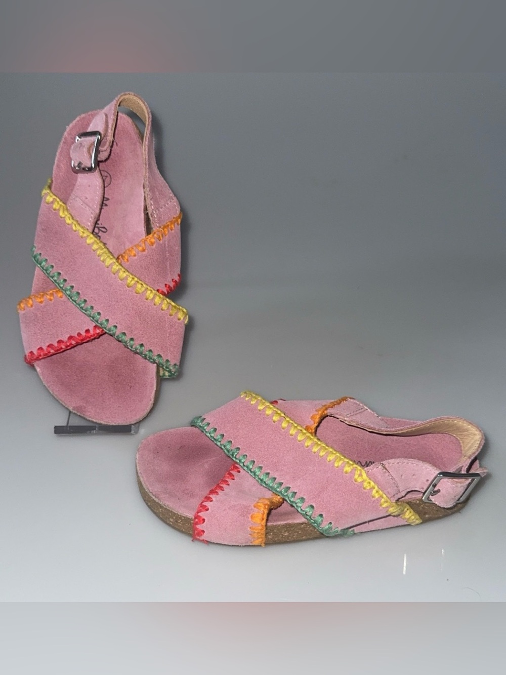 Mini Boden suede colorful adjustable strap sandals summer playful vacation